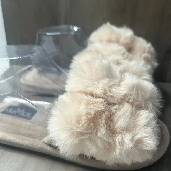 MeMoi Luxe Pom Pom Memory Foam Plush Slippers Medium Sizes 7-8 Soft Pink/Peach - Picture 3 of 8
